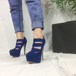 Stretch platform blue sexy strappy high heels
